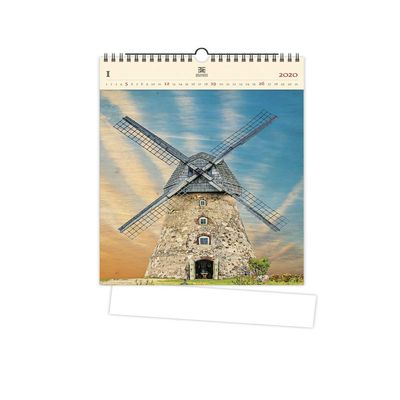 Wooden Windmill Calendar 2020, Wall Calendar, Wooden Picture, 24 x 30 cm