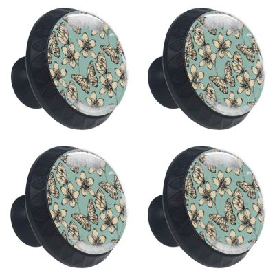 Abenily Round Green Glass Butterfly Cabinet Knobs, 30 mm, 4-Pack