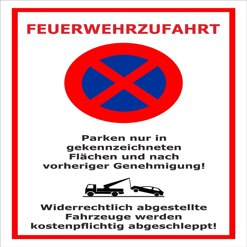 Melis-Folienwerkstatt No Parking/Tow-Away Sign – Fire Department Access, 60 x 40 cm, 3 mm Aluminum Composite, Various Sizes and Materials