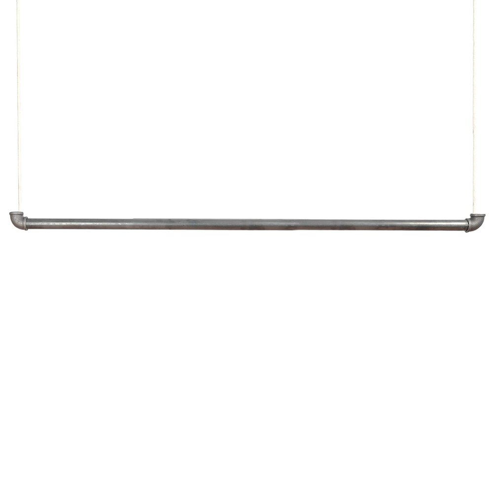 1x Natural Goods Berlin Pipe GARD Swing Hanging Garment Rack, Industrial Vintage, Ceiling-Mounted on 5 m Adjustable Rope, Water Pipe Fittings, DIY, 120 cm, White Rope