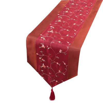 JLWM Brocade Satin Table Runner, Retro Tablecloth for Coffee Tables and TV Cabinets, Burgundy, 33 x 230 cm