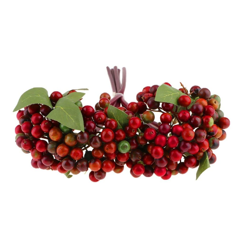 Tubayia 5-Piece Artificial Berry Branch Bouquet, Dark Red