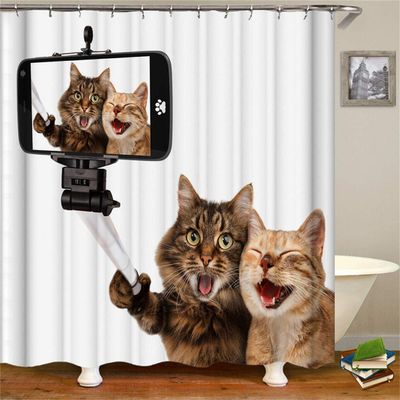 FANSU Cat 3D Printed Shower Curtain, Waterproof, Mold-Resistant, 90 x 180 cm
