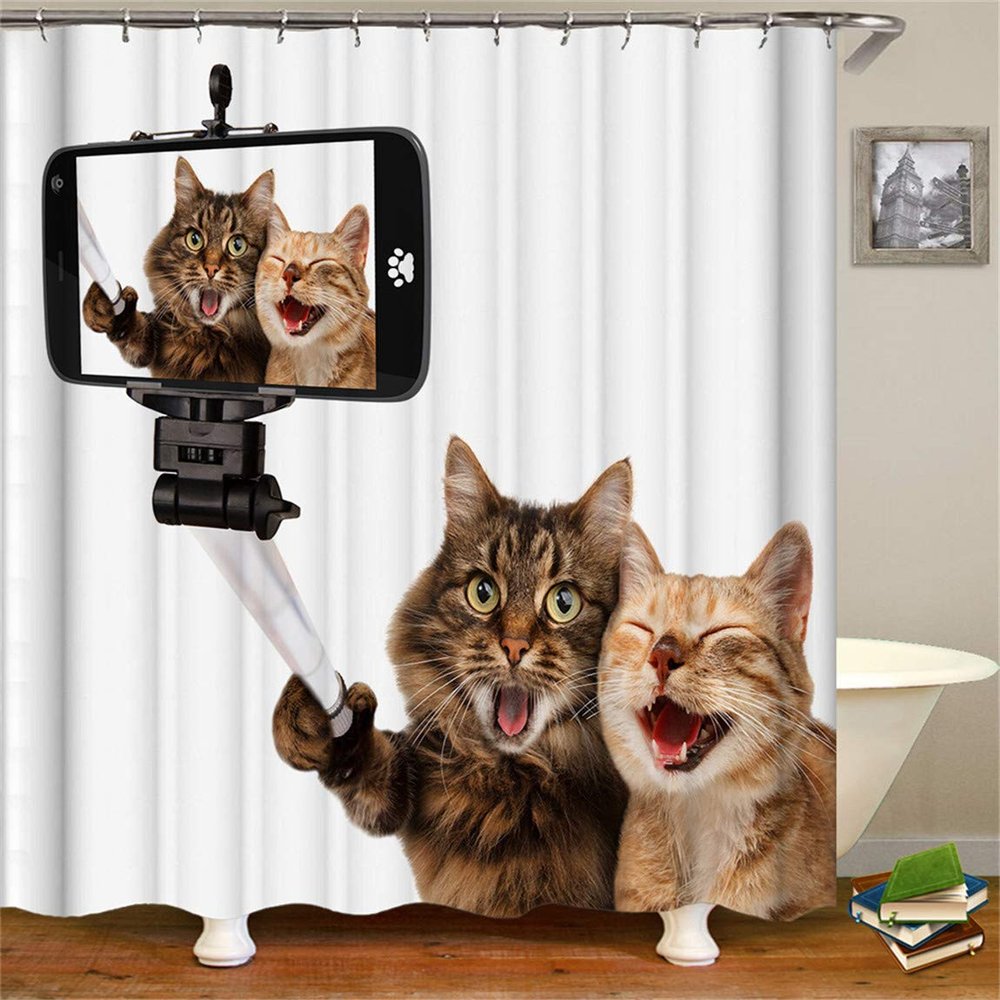 FANSU Cat 3D Printed Shower Curtain, Waterproof, Mold-Resistant, 90 x 180 cm