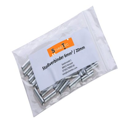 Butt Connector, 6 mm / 20 mm Long / 25 pcs, for Extending Electrical Connections