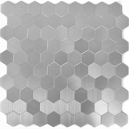 Self-Adhesive Aluminum Mosaic Tile, Silver Metallic Hexagon