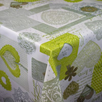 KEVKUS C146063 Love Oilcloth Tablecloth by the Meter, Green Hearts, Rectangular, Round or Oval