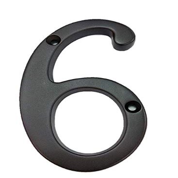 QCAA Traditional House Number 6, Solid Brass, 10.2 cm, US10B Oil-Rubbed Bronze, 1 pc, Made in Taiwan