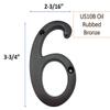 QCAA Traditional House Number 6, Solid Brass, 10.2 cm, US10B Oil-Rubbed Bronze, 1 pc, Made in Taiwan view 2