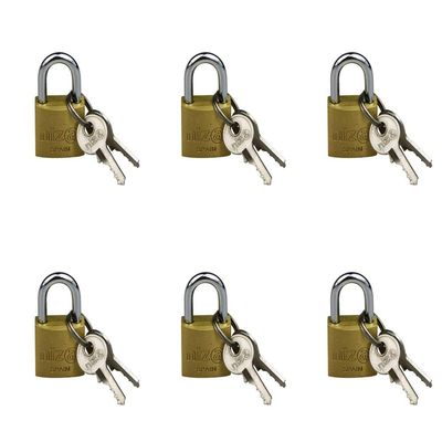 6-Piece Set of 20 mm Brass Padlocks with Short Shackle
