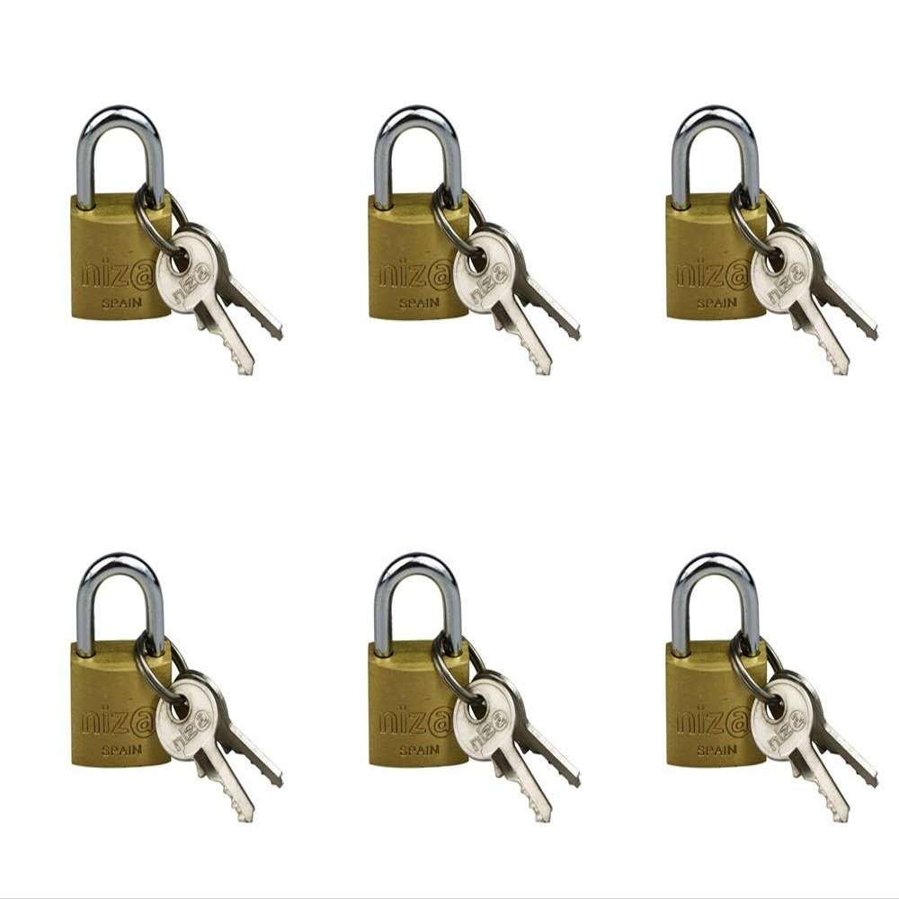 6-Piece Set of 20 mm Brass Padlocks with Short Shackle
