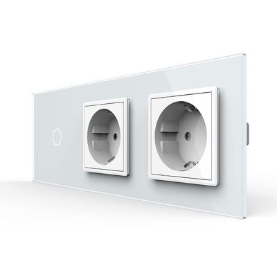LIVOLO Touch Wireless Switch and 2-Gang Outlet with Glass Frame VL-C701R/C7C2EU-11-A White