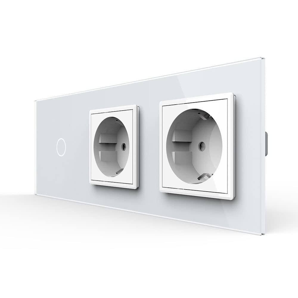 LIVOLO Touch Wireless Switch and 2-Gang Outlet with Glass Frame VL-C701R/C7C2EU-11-A White