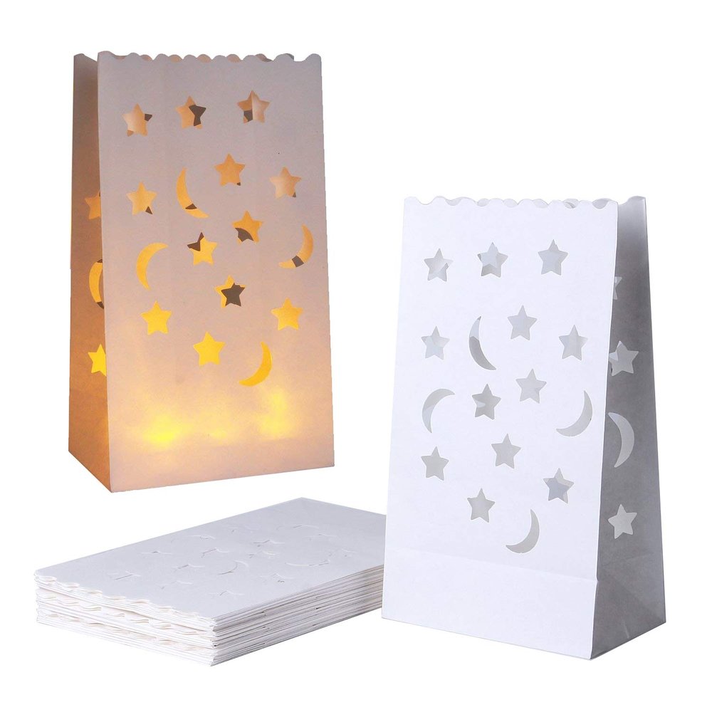 JAHEMU White Paper Candle Bags, Moon and Stars Design, 20-Pack