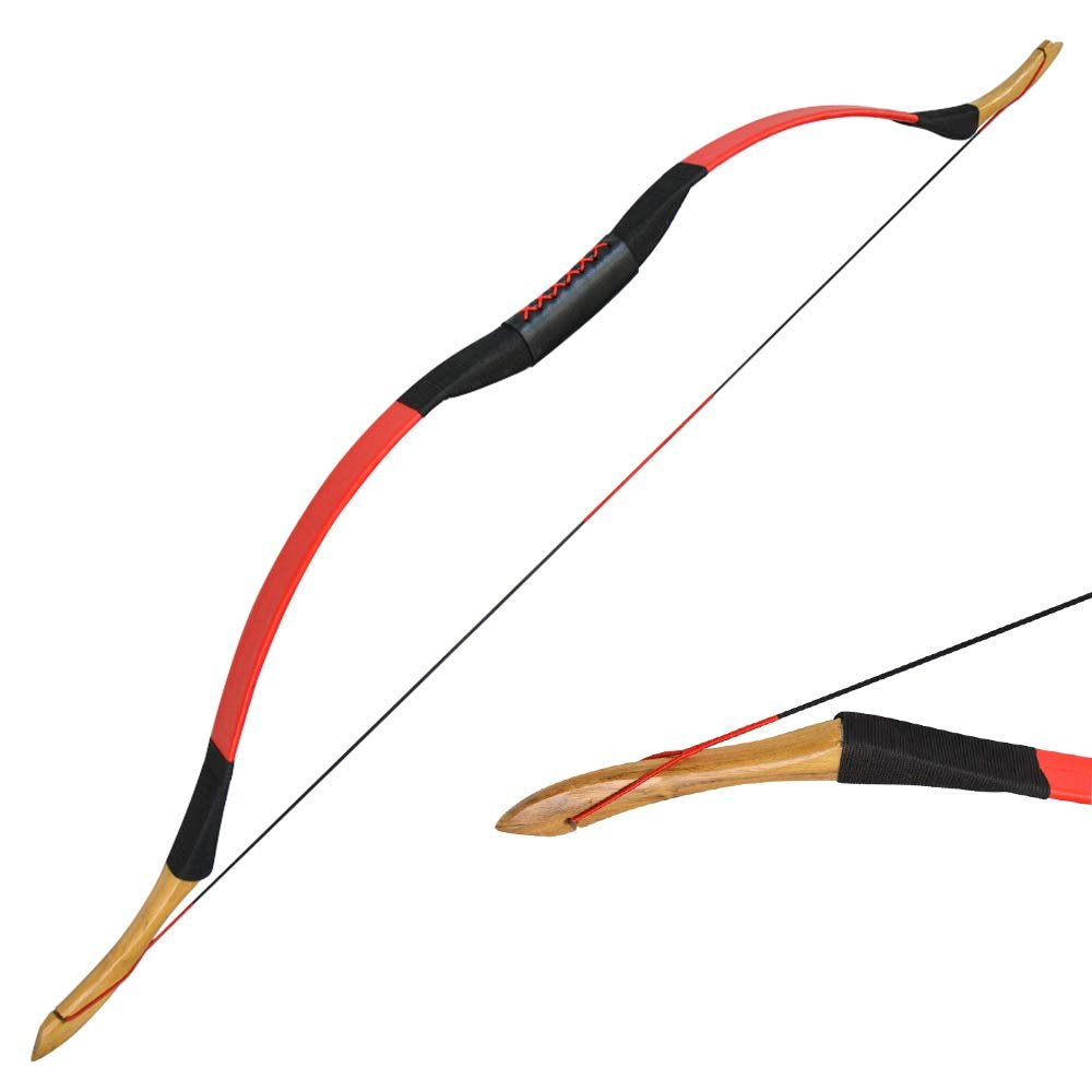MILAEM Traditional Handmade Recurve Bow, 25–55 lb Longbow, Hunting Horsebow, Red, 50 lb