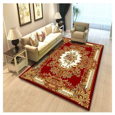 GUOCU Traditional Classic Geometric Floral Oriental Short-Pile Rug for Your Living Room, 140 × 200 cm