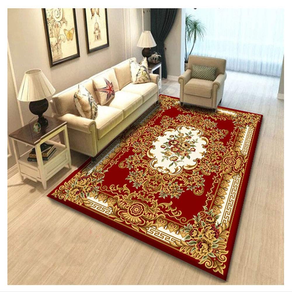 GUOCU Traditional Classic Geometric Floral Oriental Short-Pile Rug for Your Living Room, 140 × 200 cm
