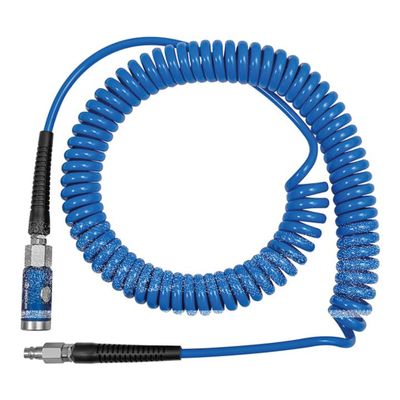RIEGLER Spiral Hose Push-Button Safety Coupling Set, PU, 12 x 8 mm, 3 m