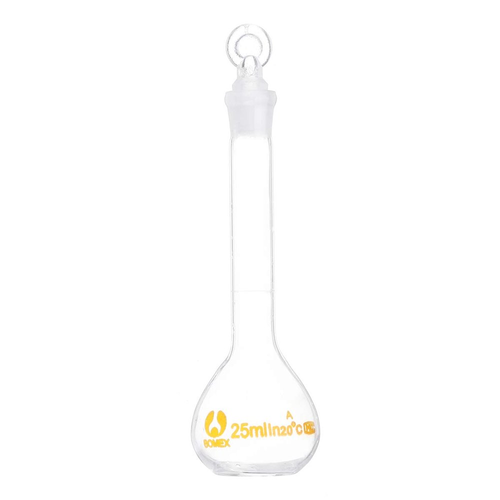VIDOO 25 mL Clear Glass Volumetric Flask with Stopper, Round Bottom