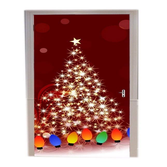 A.Monamour Self-Adhesive 3D Glitter Christmas Tree Door Wallpaper, Red, 77 x 200 cm