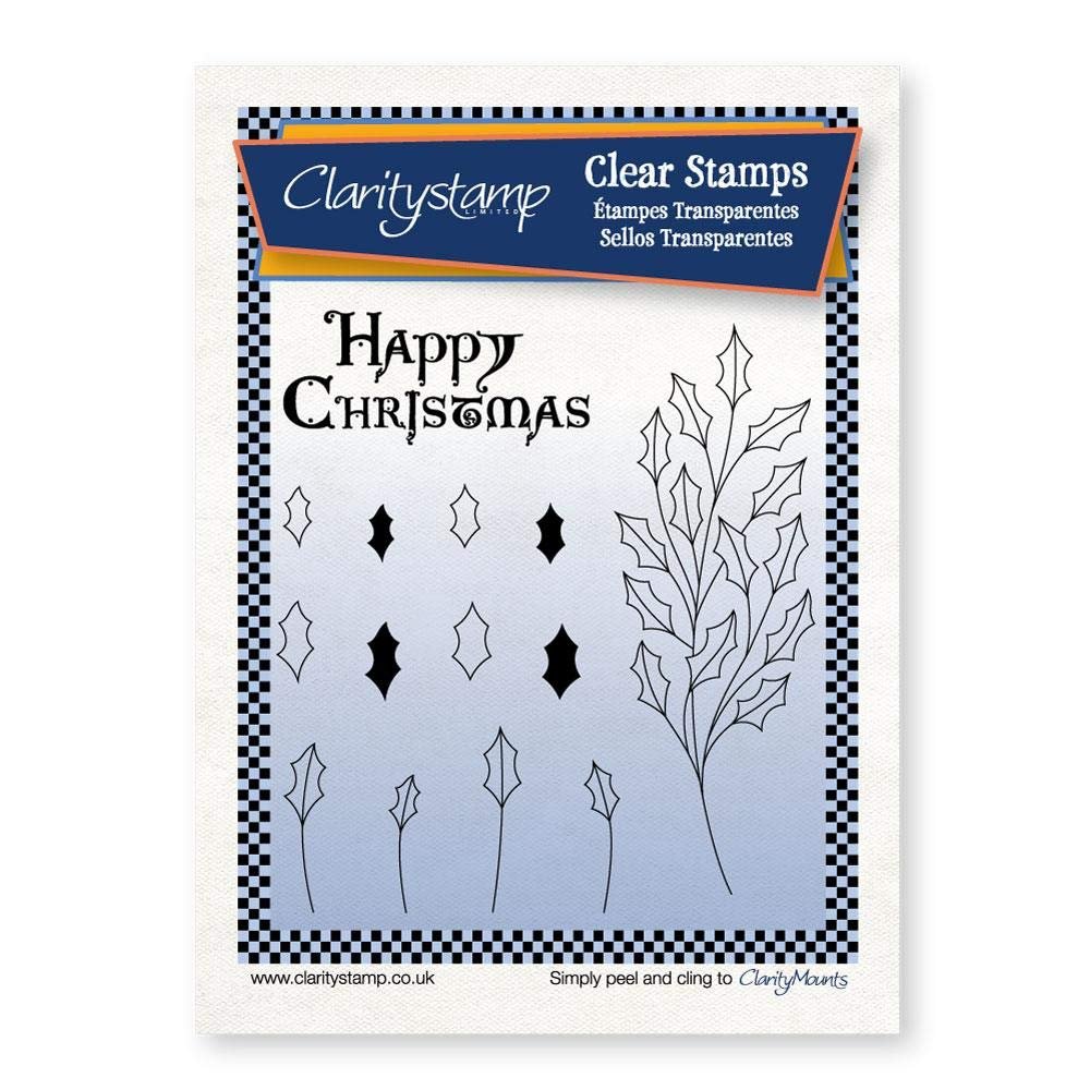 Clarity Stamps Holly Branch with Happy Christmas Stamp Set, Unmounted, Clear