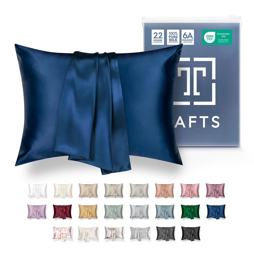 Tafts Silk Pillowcase, 22 mm, 100% Pure Mulberry Silk, 6A, Navy, King, 50 x 91 cm