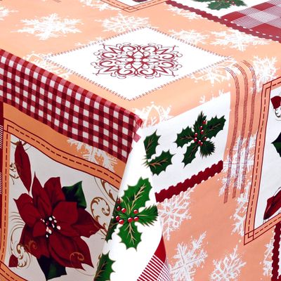 KEVKUS Oilcloth Tablecloth by the Meter 01269-00 Christmas Star Plaid Red, Selectable Shape (Edge: Cut Edge, Unfinished; 140 x 300 cm Rectangular)