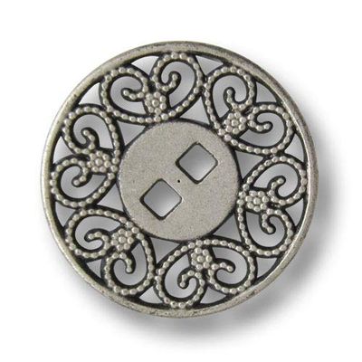 Set of 5 Antique Silver-Tone Flat Metal Buttons, Approx. 25 mm