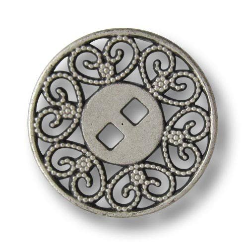 Set of 5 Antique Silver-Tone Flat Metal Buttons, Approx. 25 mm