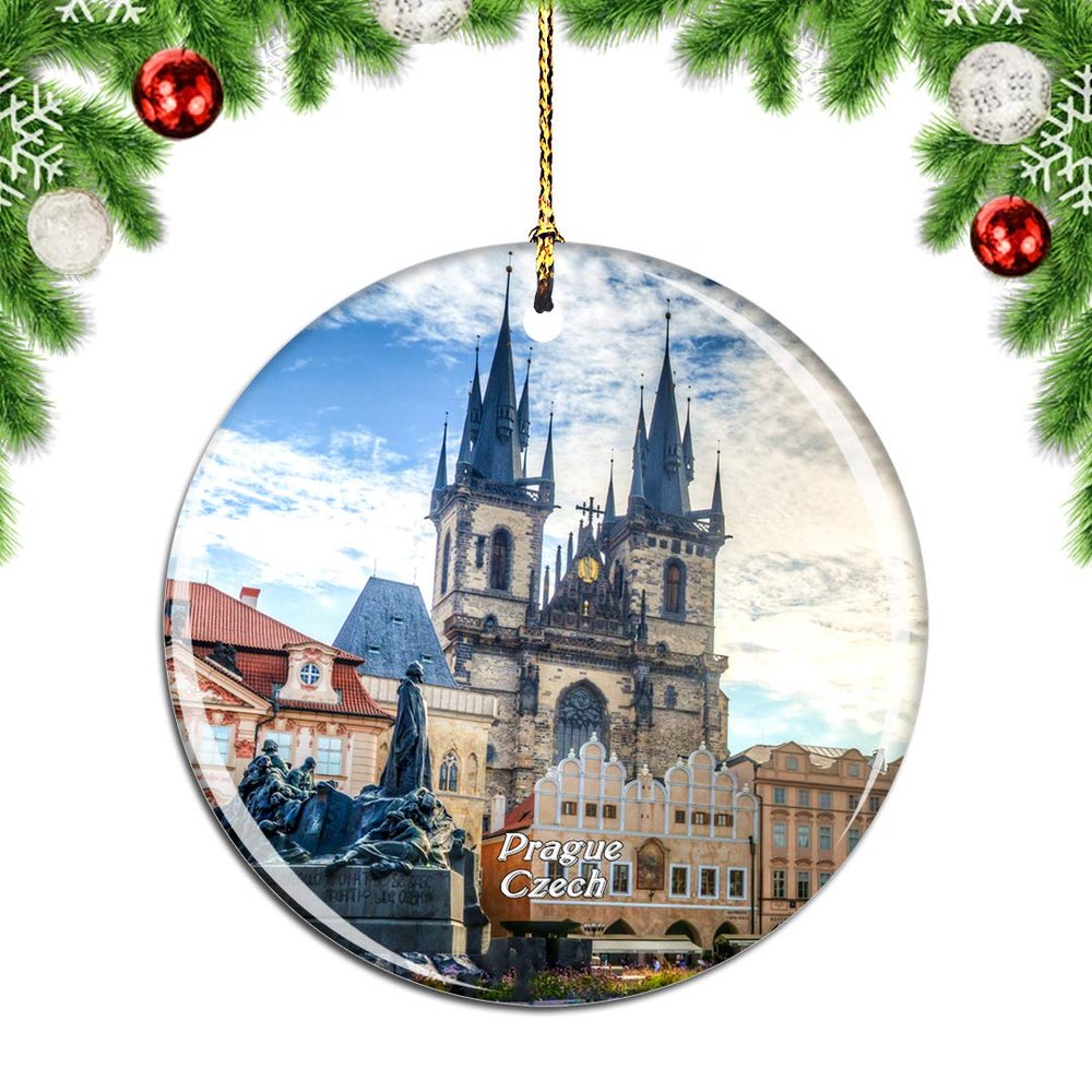 Weekino Prague Czech Old Town Ring Porcelain Christmas Ornament, 2.85 in