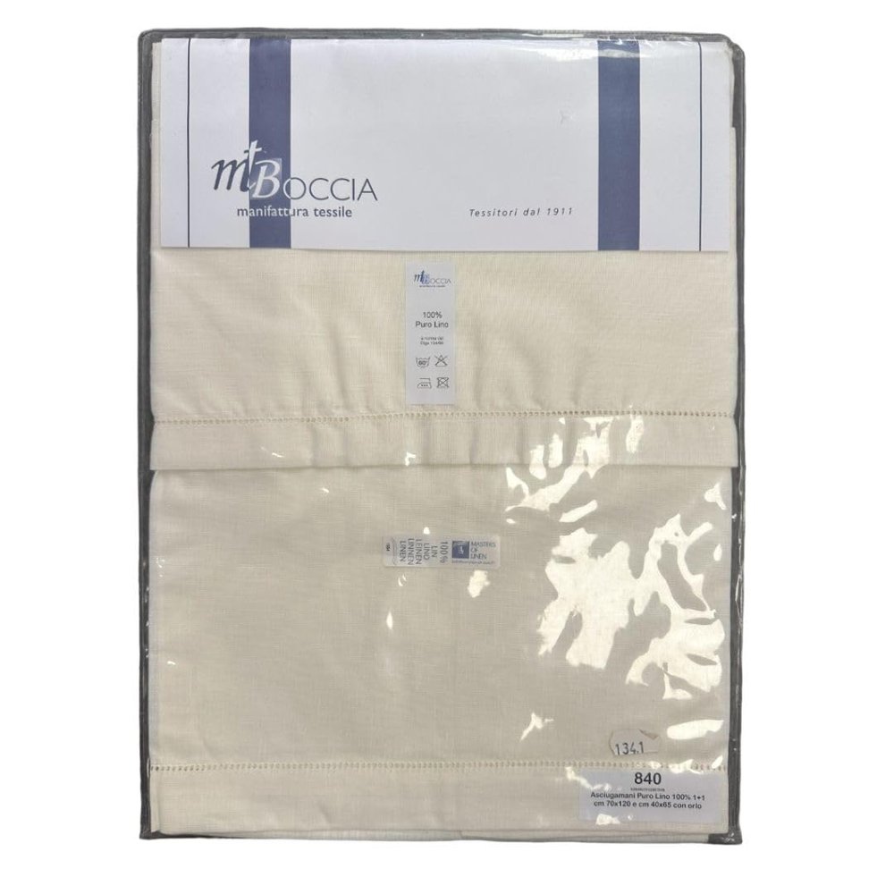 BOCCIA PDA Towel 70 x 120 cm + Guest Towel 45 x 65 cm, 100% Pure Linen (Cream)