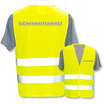 Printed Hi-Vis Vests with ISO Reflective Strips – Standard or Reflective Print – Security Service, Yellow (XL/XXL)