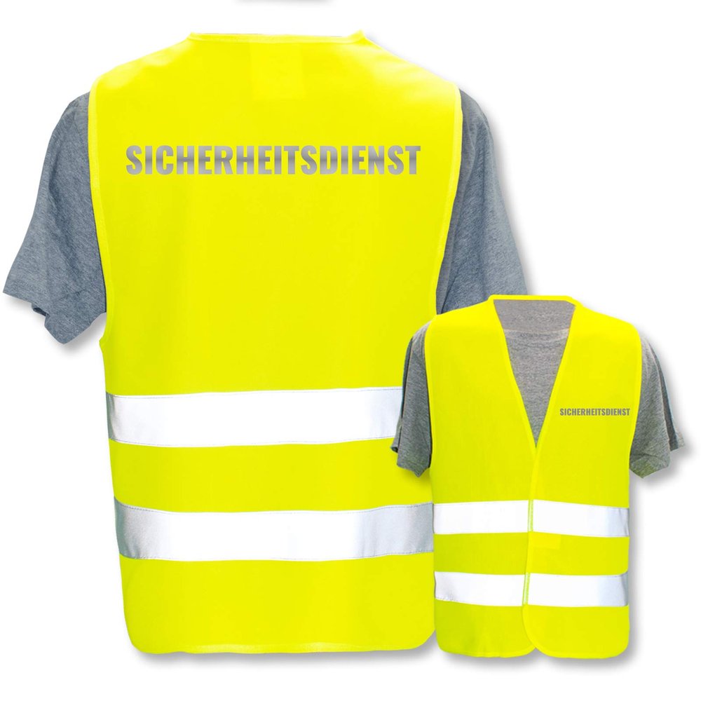 Printed Hi-Vis Vests with ISO Reflective Strips – Standard or Reflective Print – Security Service, Yellow (XL/XXL)