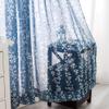 Printed Voile Curtain, Cotton Linen, Willow Branch Pattern, Semi-Sheer, 2-Piece Set, Blue, 200 x 250 cm view 1
