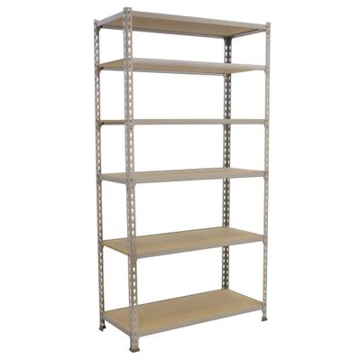 SimonRack Heavy-Duty Shelving Unit, 250 x 100 x 30 cm, Metal Shelving, Basement Rack, 150 kg, 6 Wooden Shelves, Galvanized Steel/Wood - Maderclick