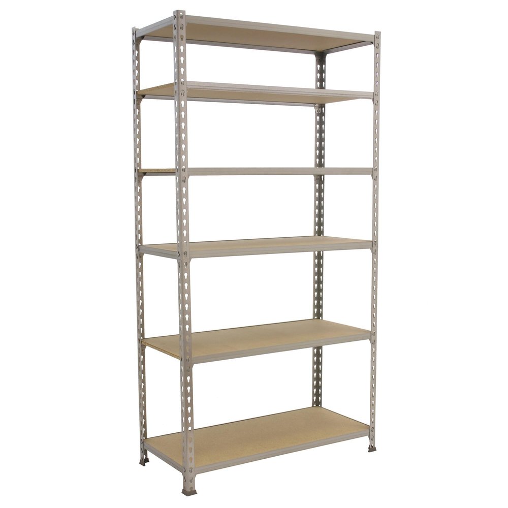 SimonRack Heavy-Duty Shelving Unit, 250 x 100 x 30 cm, Metal Shelving, Basement Rack, 150 kg, 6 Wooden Shelves, Galvanized Steel/Wood - Maderclick