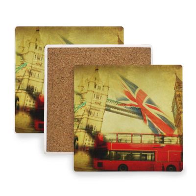 Montoj Vintage London Icon Collage Coaster, Wooden