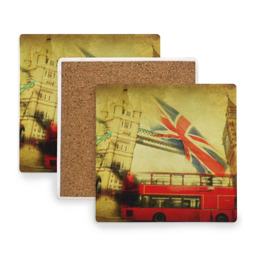 Montoj Vintage London Icon Collage Coaster, Wooden