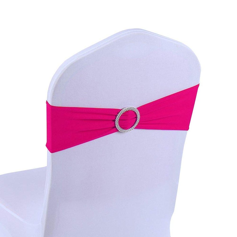 JK Home Stretch Chair Covers, Spandex, with Buckle Slider, Soft Bows for Weddings, Home, Hotel, Party, Banquet, Birthday, Event, Reception, Rose Red, 1 Piece