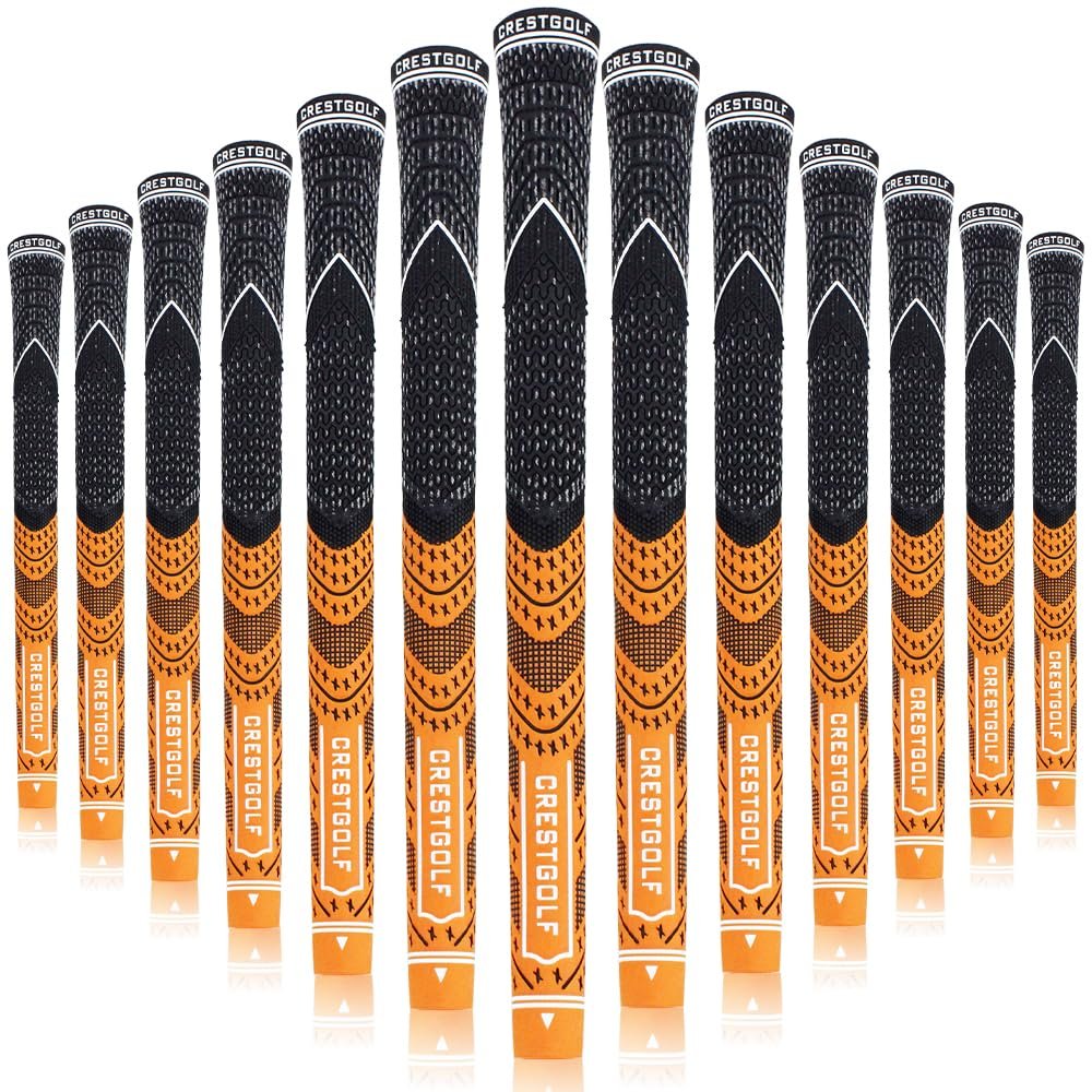 Multi-Compound Golf Grips, Standard Size, All-Weather Control, Thread Technology, Rubber and Carbon Fiber, Non-Slip, 13-Pack (Orange, Standard Size)