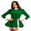 TiaoBug Women's Velvet Long-Sleeve Ballet Dress, Figure Skating Dress, Swing Dance Dress, Mini Skirt Christmas Party Dress, Green, L view 1