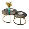 2-Piece Set of Round Marble Nesting Coffee Tables, Black view 1