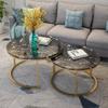 2-Piece Set of Round Marble Nesting Coffee Tables, Black view 3