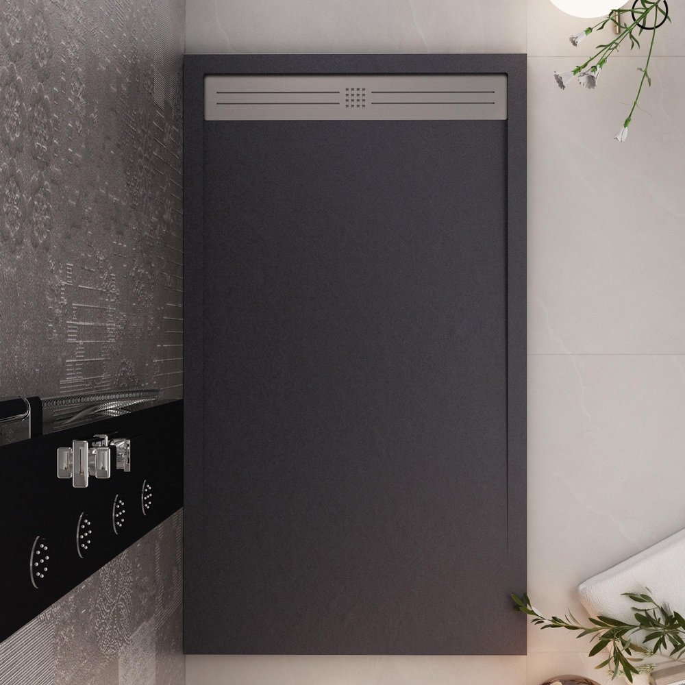 Black marble-resin shower tray with RELAX stone-concrete effect – Measure 8