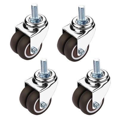 Geovne Set of 4 Double-Wheel Swivel Casters, M12 × 25 mm Threaded Stem, 320 kg