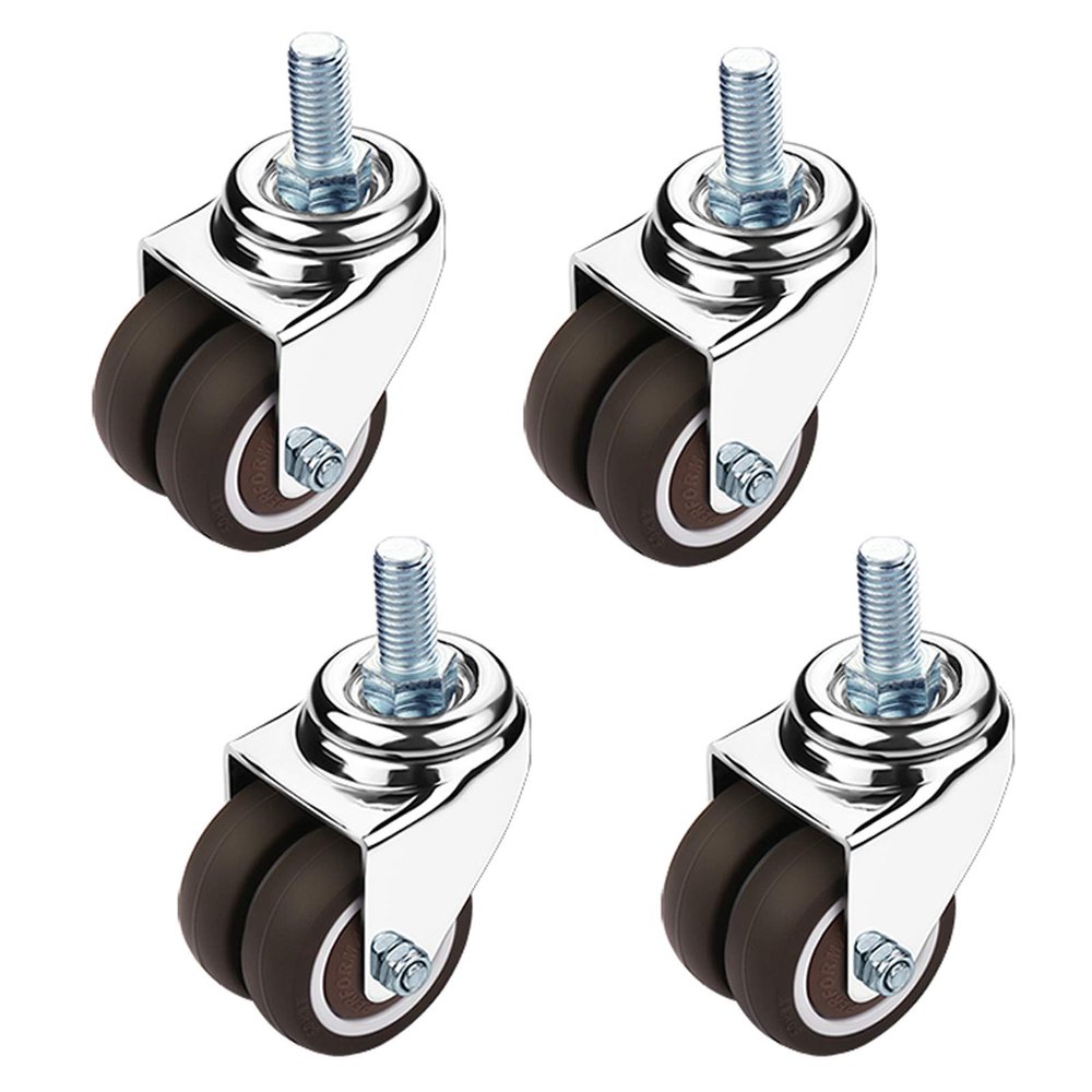 Geovne Set of 4 Double-Wheel Swivel Casters, M12 × 25 mm Threaded Stem, 320 kg