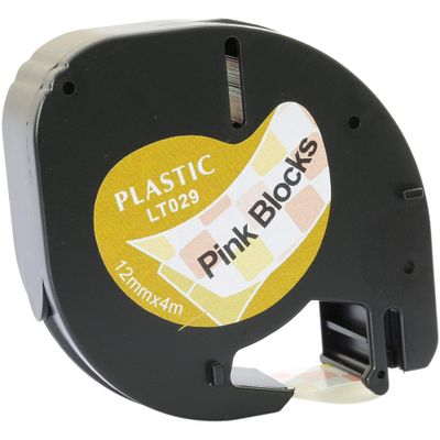 Compatible Black-on-Pink Label Tape, 12 mm x 4 m, for LetraTag