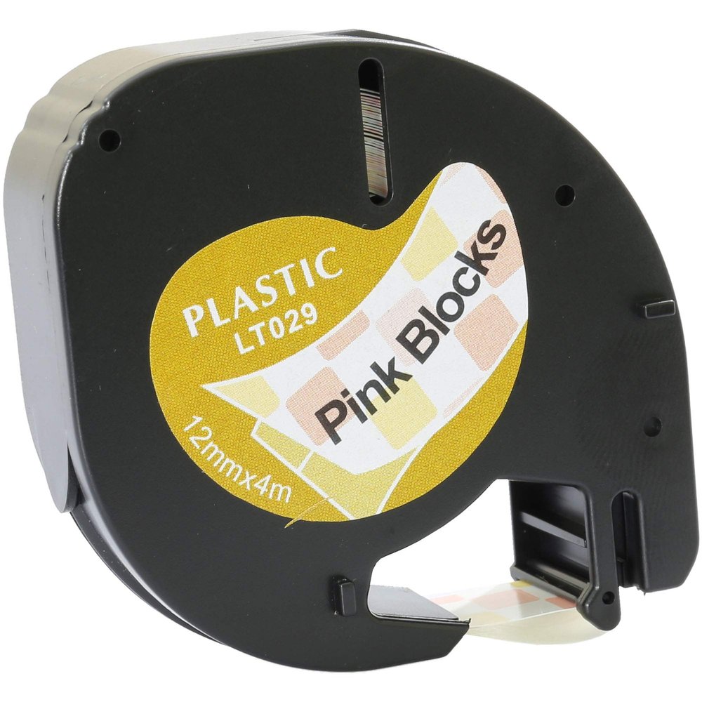Compatible Black-on-Pink Label Tape, 12 mm x 4 m, for LetraTag
