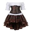 Grebrafan Faux Leather Underbust Corset with Skirt and Pirate Blouse, 5XL, Brown view 1