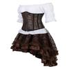 Grebrafan Faux Leather Underbust Corset with Skirt and Pirate Blouse, 5XL, Brown view 2